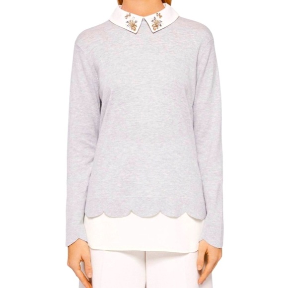 Ted Baker London Light Gray Sweater with Embellished Collar - Picture 1 of 10